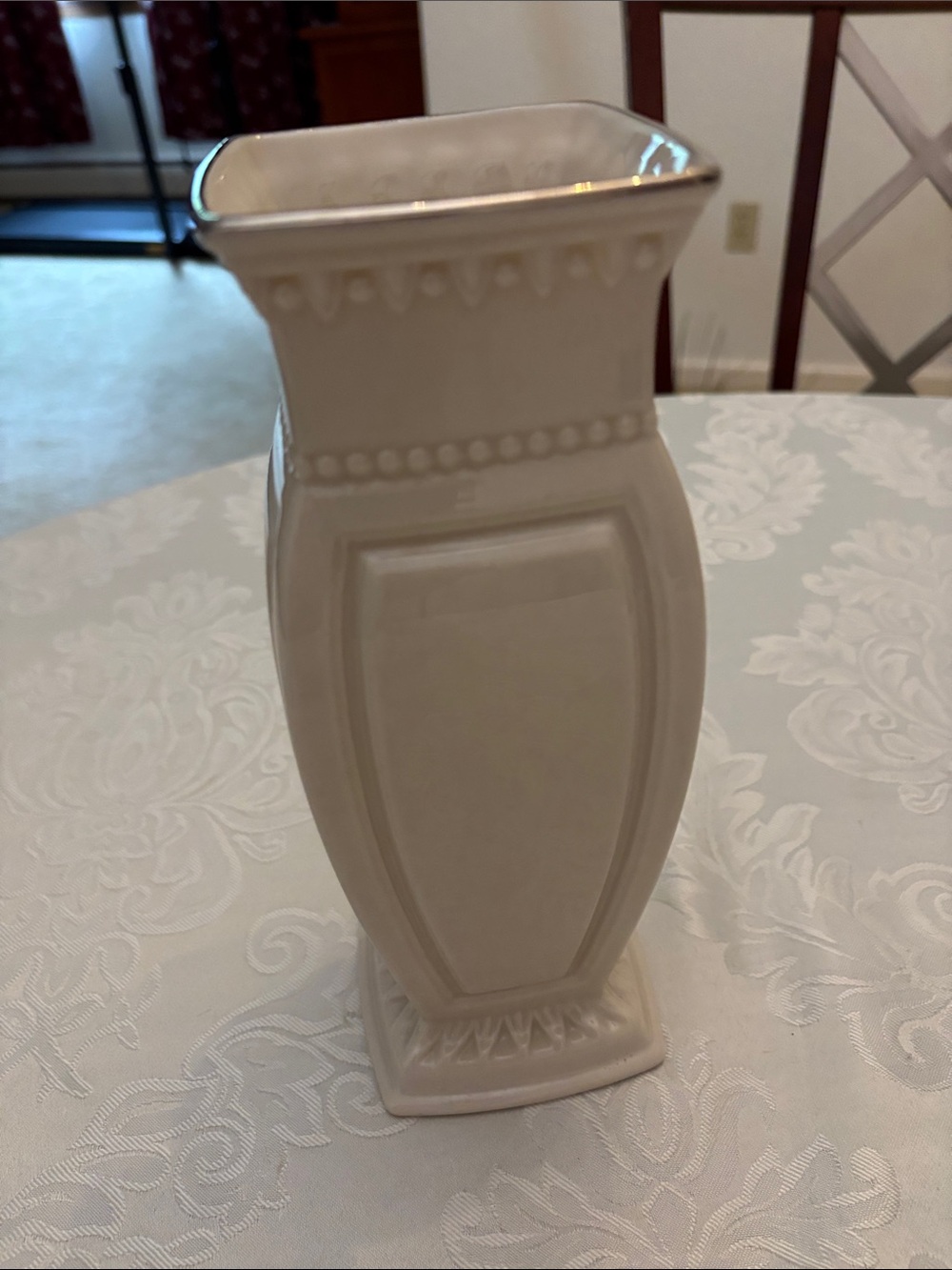 Lenox Cream Ceramic Decorative Vase with Subtle Relief